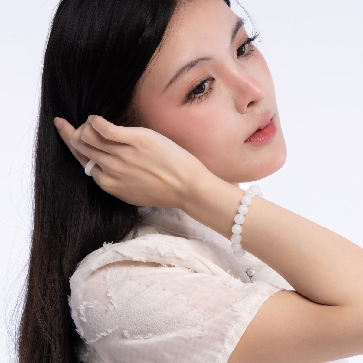 The Classic Bracelet with White Burmese Jadeite Jade