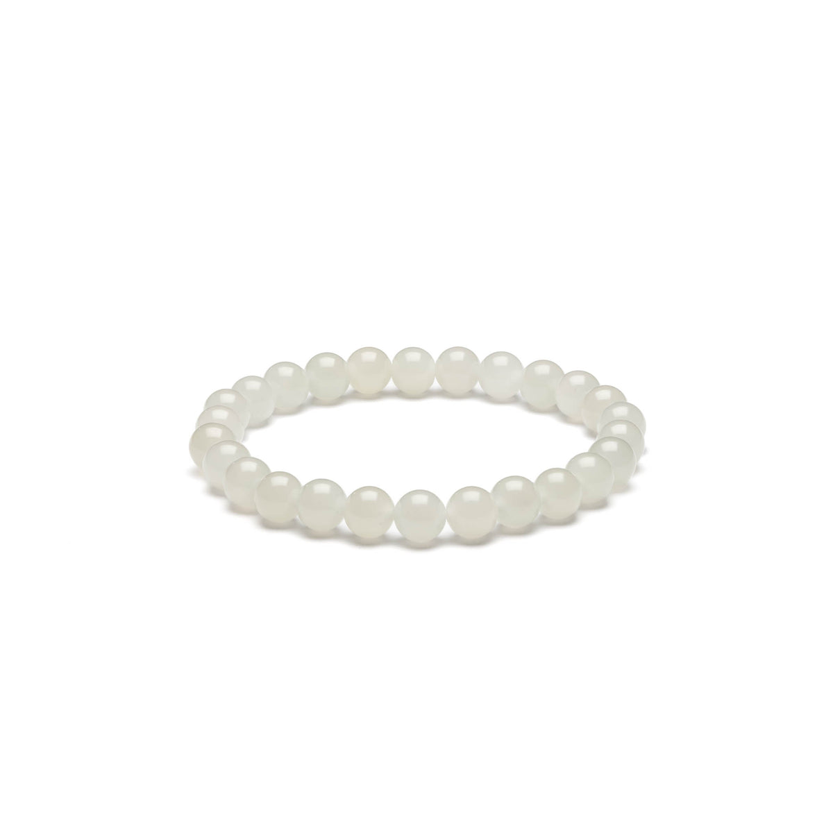 White Hetian Jade Bead Bracelet - 6mm