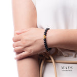 Small Grey and Black Jadeite Jade Bead Bracelet with 24k Gold Ingot - 7mm