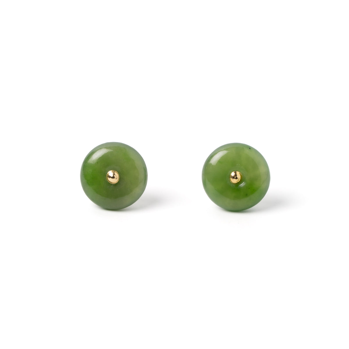 Golden Harmony Disc Earrings – Nephrite Jade in 18K Yellow Gold