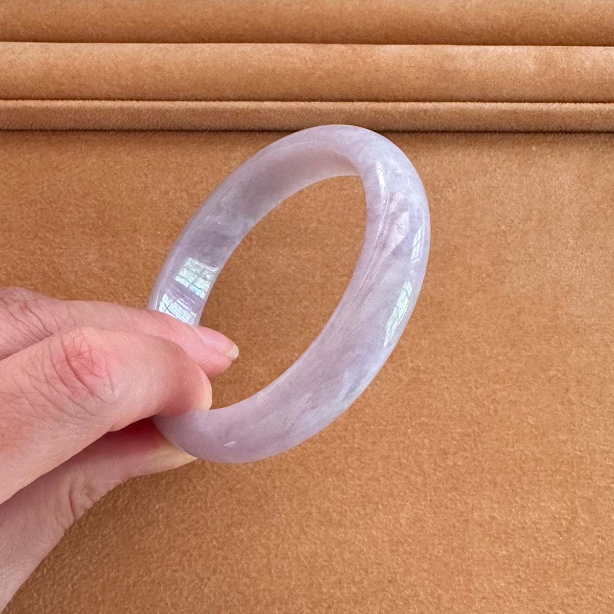 Genuine Grade A Lavender Jade Bangle - 58mm Half Moon