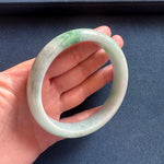Authentic Grade A Light Grey with Emerald Green Pattern Jade Bangle Bracelet - 62mm Half Moon
