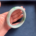 Authentic Grade A Light Grey with Emerald Green Pattern Jade Bangle Bracelet - 62mm Half Moon