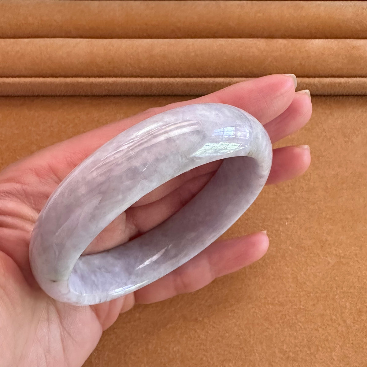 Real Type A Lavender Burma Jade Bangle Bracelet - 57mm Half Moon