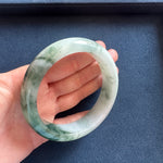 Genuine Grade A White and Green with Green Patterns Jadeite Bangle - 62mm Half Moon