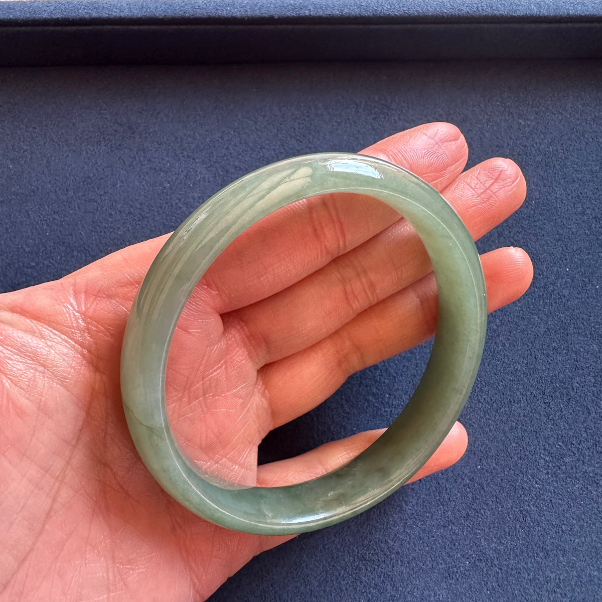 Authentic Grade A Green Burma Jade Bangle - 59mm Half Moon