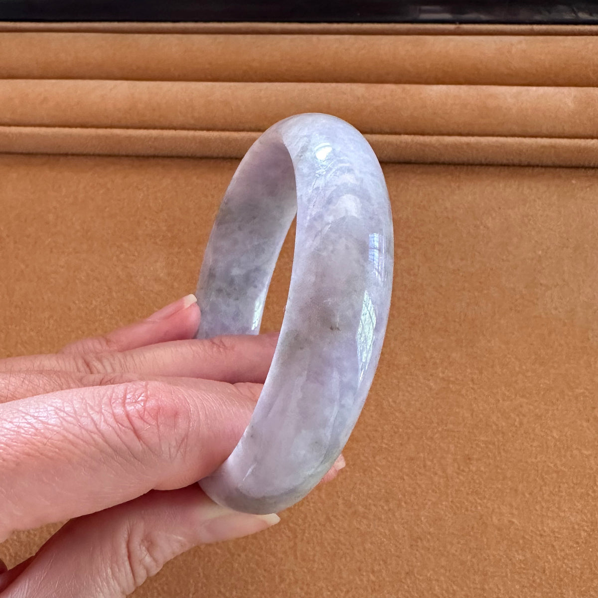 Real Type A Lavender Burma Jade Bangle Bracelet - 57mm Half Moon