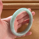 Certified Natural Light Green Jadeite Jade Bangle Bracelet - 63mm Semi Round