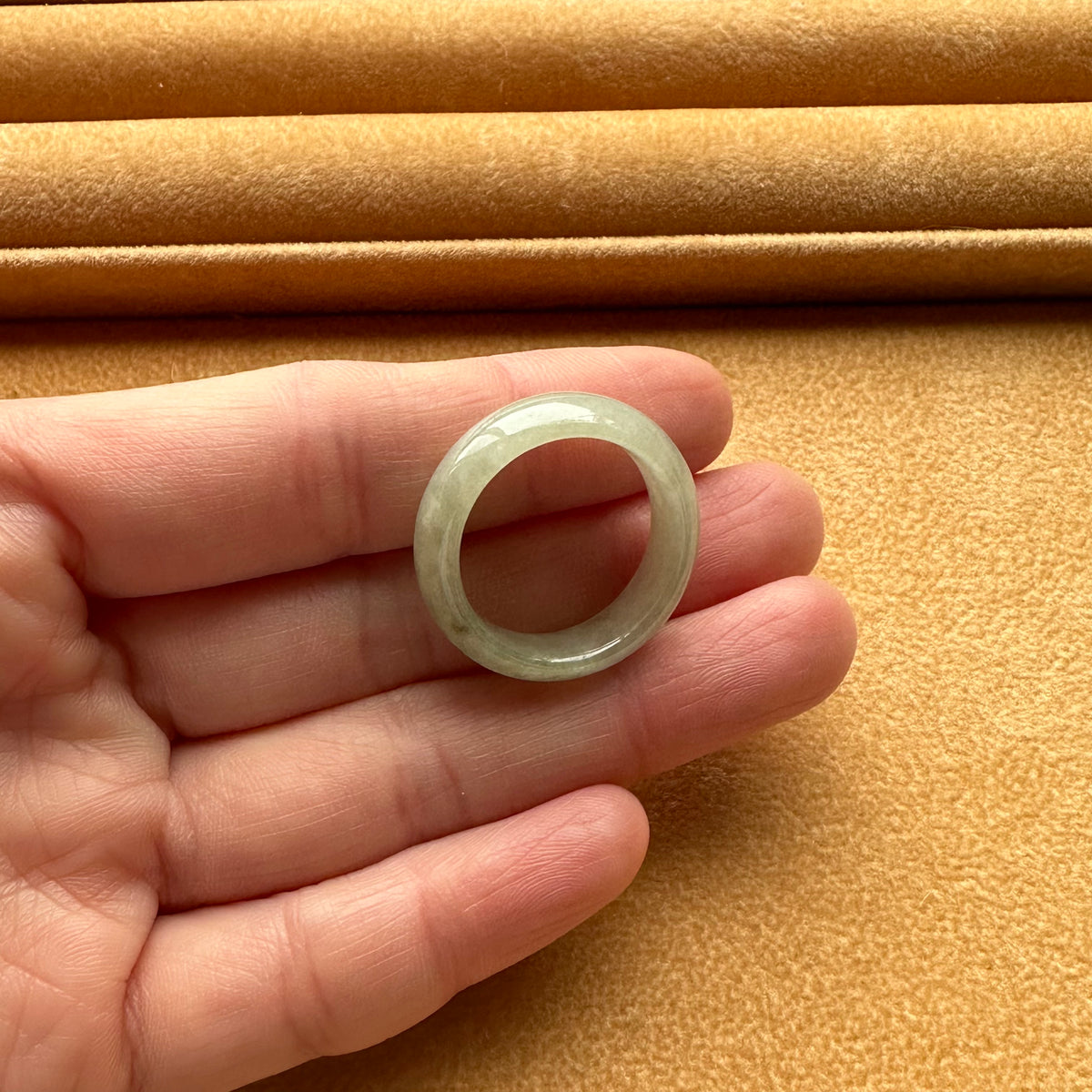 Real White and Light Grey Jade Ring- US 9.5