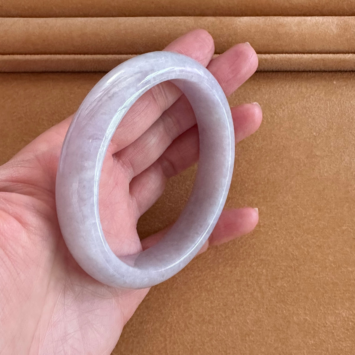 Genuine Grade A Lavender Jade Bangle - 58mm Half Moon