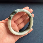 Natural Greyish White with Green Burma Jade Bangle - 59mm Half Moon