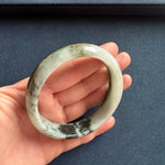 Natural Greyish White with Green Burma Jade Bangle - 59mm Half Moon