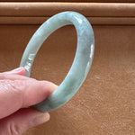 Certified Natural Light Green Jadeite Jade Bangle Bracelet - 63mm Semi Round