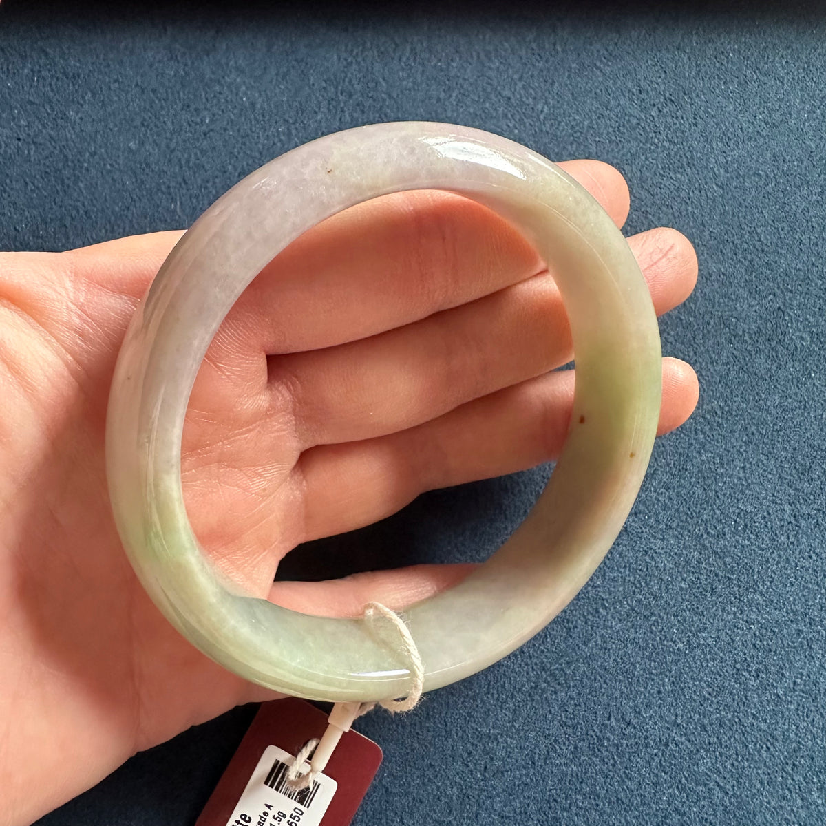 Genuine Type A Lavender with green section Burma Jade Bangle Bracelet - 59mm Half Moon