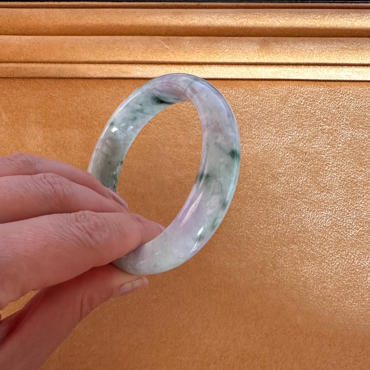 Real Grade A Grey, Green and Lavender Jadeite Bracelet - 57mm Half Moon