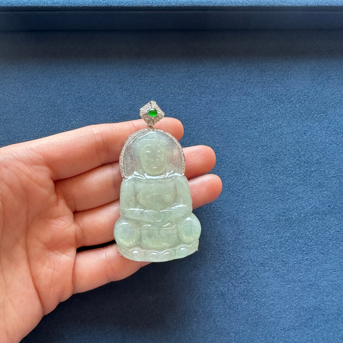 Icy Pale Green Jade GuanYin Pendant Large