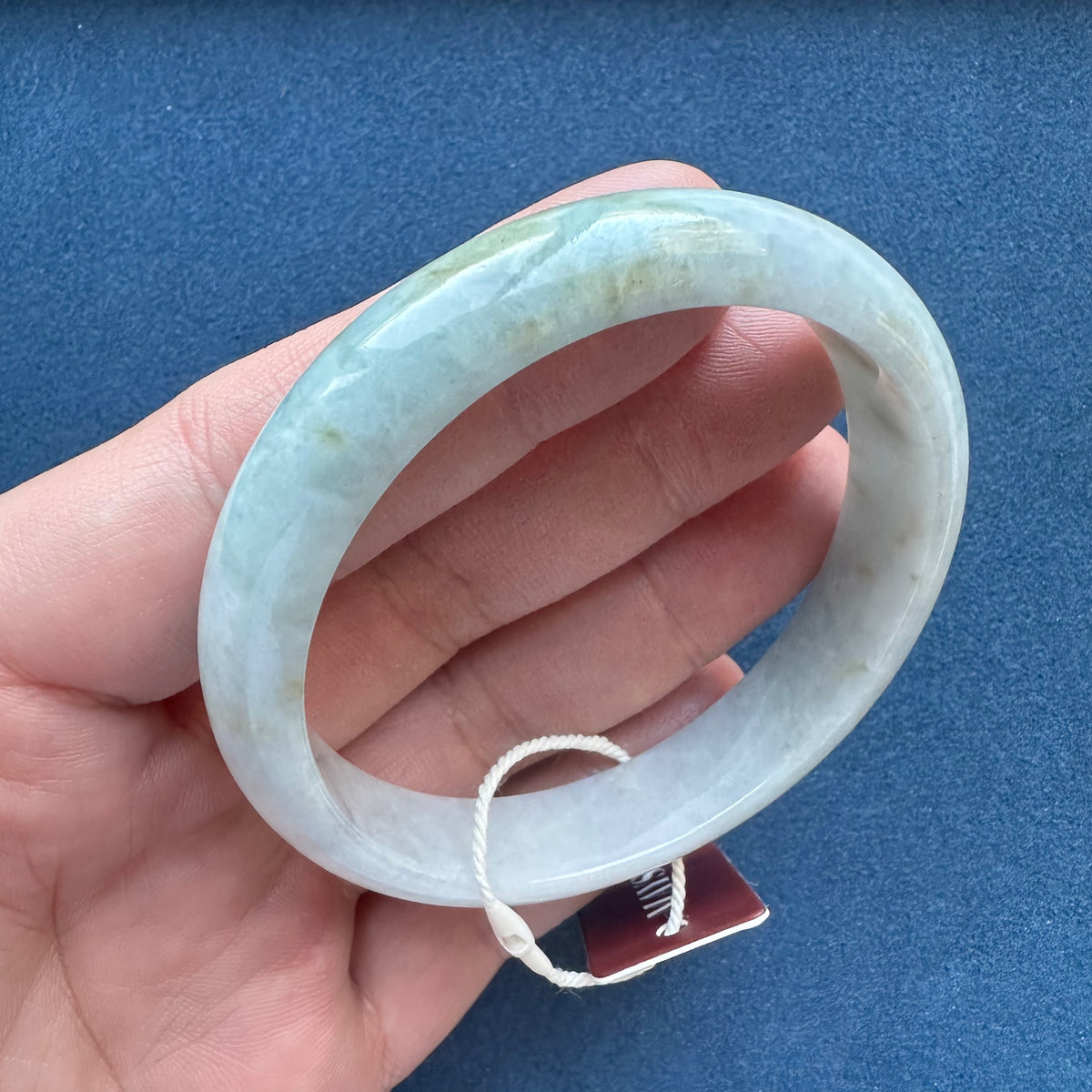 Natural Greyish White with Brown Jadeite Jade Bangle - 60mm Half Moon