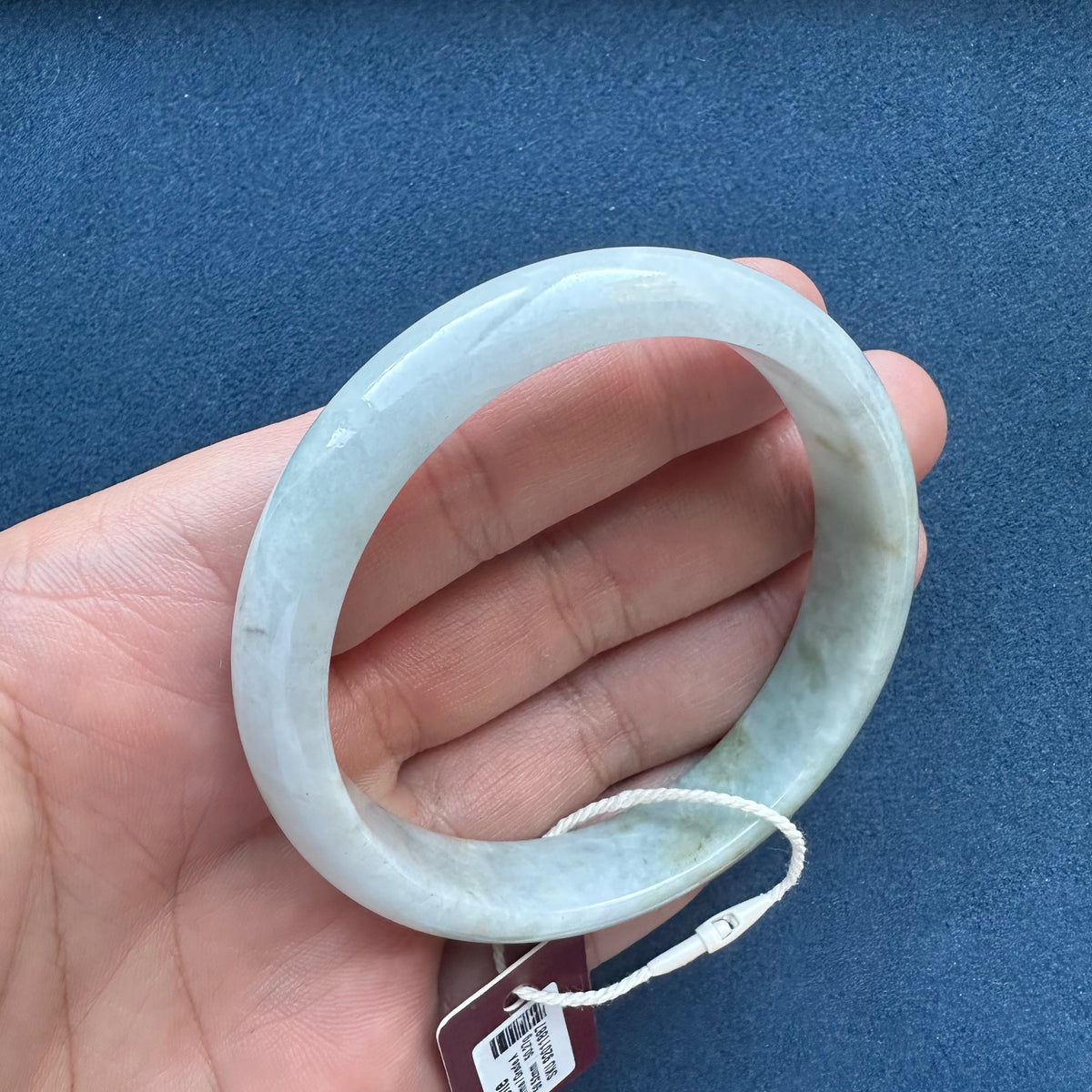 Natural Greyish White with Brown Jadeite Jade Bangle - 60mm Half Moon