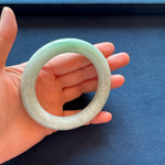 Genuine Grade A Light Green and Light Grey with Apple Green Stripes Jadeite Jade Bangle - 57mm Round