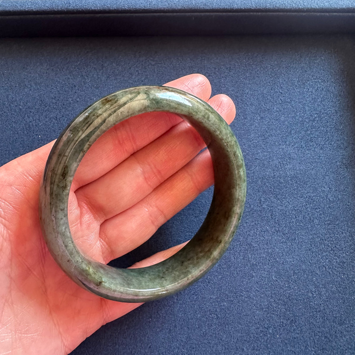 Grade A Deep Green Jadeite Bangle - 57mm Half Moon