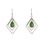 Jade Prism – Green Jade Teardrop Earrings with Double Diamond Frame in Sterling Silver