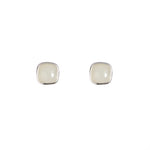 Lunar Mist Studs – White Nephrite Jade Cushion Earrings in Sterling Silver