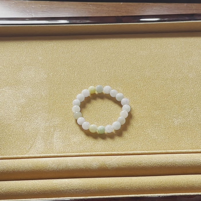 Light Green and White Jadeite Jade Bead Bracelet with 24K Gold Pixiu