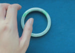 Real Grade A Pale Green with Light Green and Light Grey Pattern Jadeite Bracelet - 61mm Semi Round