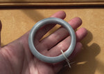 Authentic Light Grey Burma Jade Bangle Bracelet - 59mm Half Moon