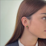 Jade Halo – Round Green Jade Cabochon Stud Earrings in Sterling Silver or Gold Vermeil
