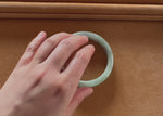 Certified Natural Light Green Jadeite Jade Bangle Bracelet - 63mm Semi Round