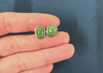 Sage Oval – Green Jade Oval Cabochon Stud Earrings in Sterling Silver