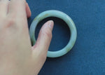 Genuine Natural White and Olive Green Traditional Jade Bangle Bracelet - 55mm Half Moon