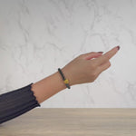 Small Grey and Black Jadeite Jade Bead Bracelet with 24k Gold Dragon - 7mm