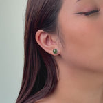 Jade Halo – Round Green Jade Cabochon Stud Earrings in Sterling Silver or Gold Vermeil