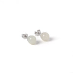 Pure Jade – White Jade Bead Stud Earrings in Sterling Silver