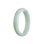 A beautiful pale green and lavender traditional jade bangle, made with genuine Grade A jade. The bangle has a 59mm diameter and a unique half moon shape. Created by MAYS™.