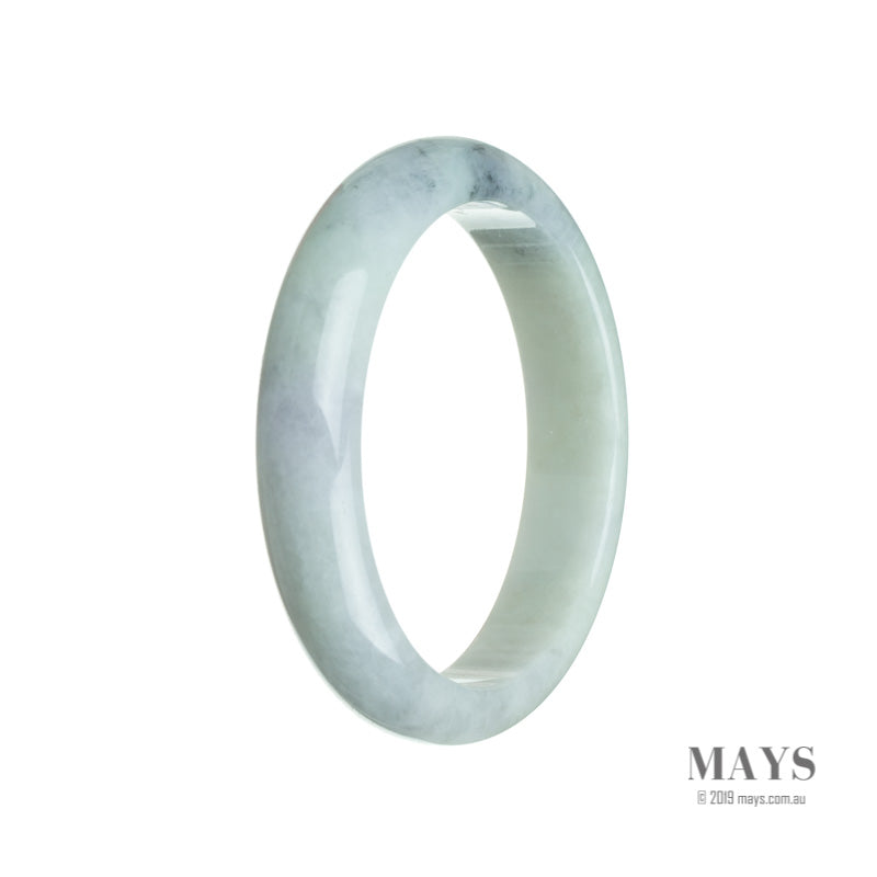 A beautiful half-moon shaped Burmese jade bangle with a pale green color and subtle lavender undertones.