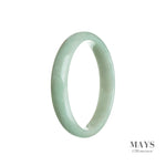 A light green jade bangle bracelet with a half moon design, made from genuine Grade A jade.