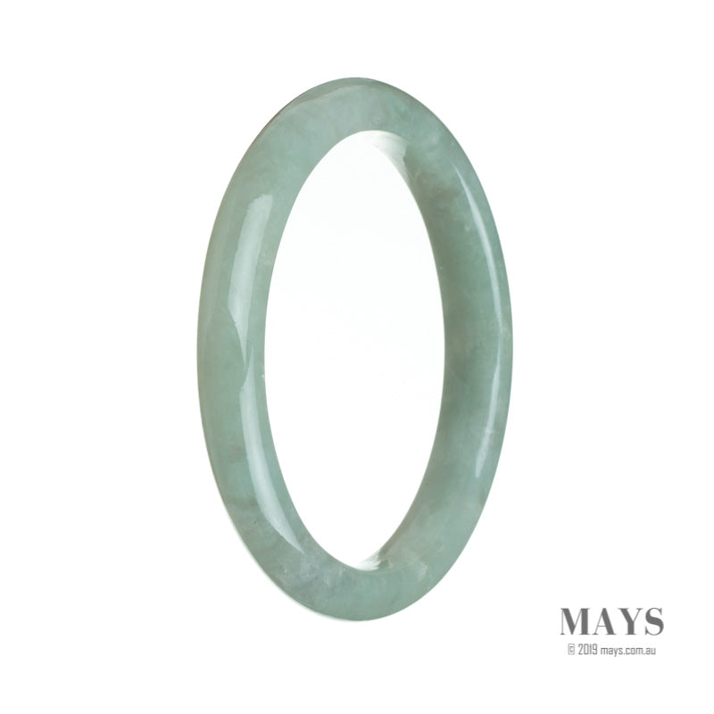 A beautiful pale green Burmese jade bracelet with a semi-round shape, measuring 64mm. Perfect for adding a touch of elegance to any outfit.