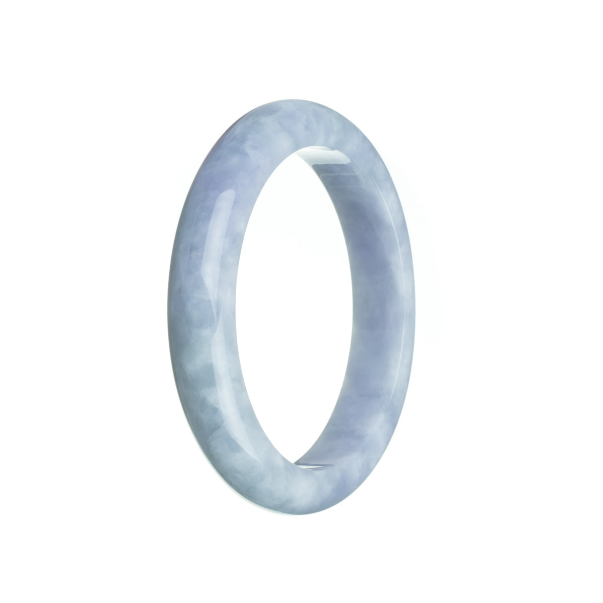 A beautiful lavender jadeite jade bangle bracelet, featuring a semi-round shape and measuring 56mm in size. Crafted with real grade A jade, this bracelet is a stunning piece of jewelry from MAYS GEMS.