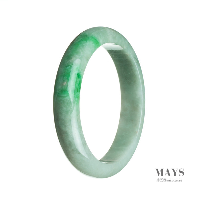A stunning Real Grade A White with green Burma Jade Bracelet featuring a 64mm Half Moon design, perfect for adding elegance to any outfit.