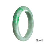 A stunning Real Grade A White with green Burma Jade Bracelet featuring a 64mm Half Moon design, perfect for adding elegance to any outfit.