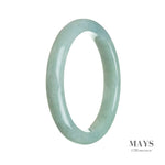 A pale green Burmese jade bangle bracelet with a semi-round shape, measuring 64mm in diameter.
