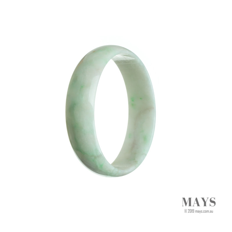 A stunning white and green jade bangle bracelet with a flat design, made from genuine Type A jade. Perfect for adding a touch of elegance to any outfit.