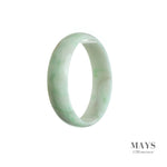 A stunning white and green jade bangle bracelet with a flat design, made from genuine Type A jade. Perfect for adding a touch of elegance to any outfit.