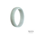 An elegant white jade bangle bracelet with a flat design, made from genuine Grade A jade. Perfect for adding a touch of sophistication to any outfit. Available in a 53mm size.