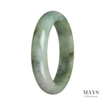 A stunning green jadeite jade bangle bracelet in a half moon shape, measuring 60mm. Perfect for adding a touch of elegance to any outfit.