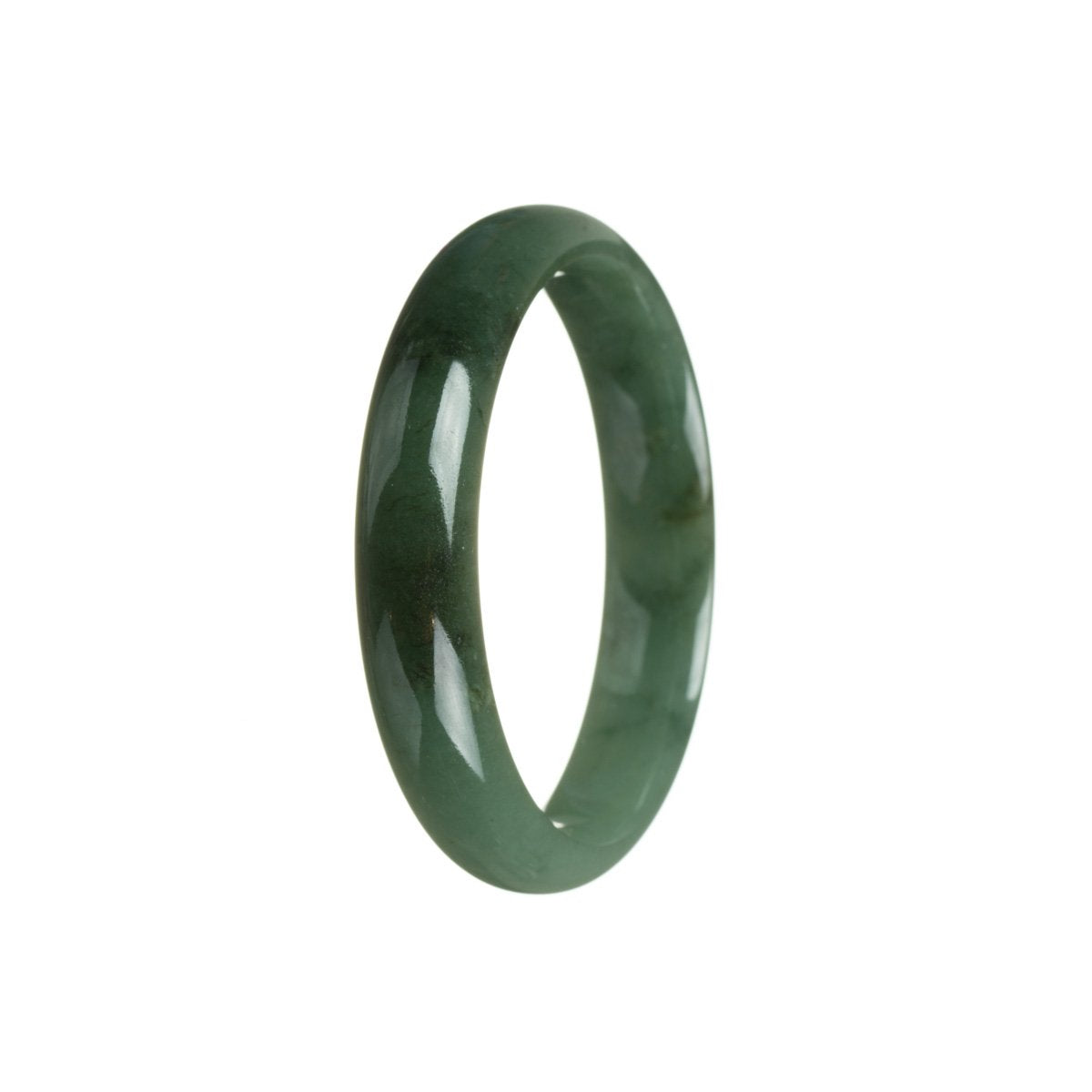 A beautiful half moon-shaped jadeite bangle bracelet with a genuine Grade A greish to bluish green color. Perfect for adding an elegant touch to any outfit.