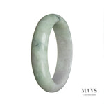A beautiful half moon shaped Burma Jade bangle with genuine Grade A green and subtle lavender tones.